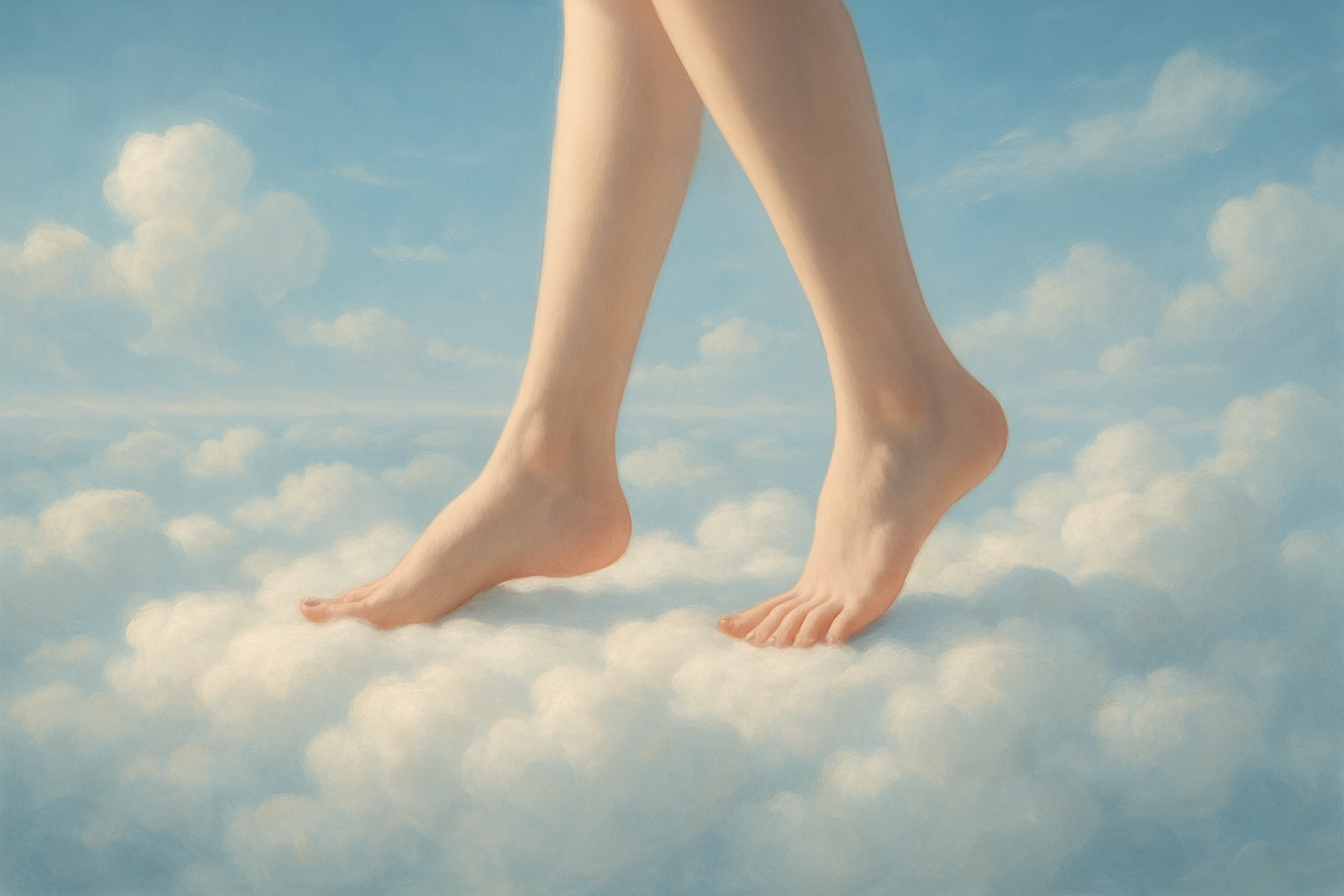 feet walking on a cloud
